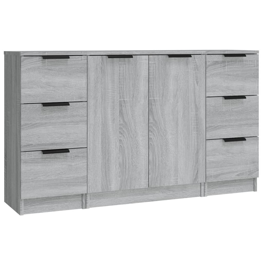 Dressoirs 3 St Bewerkt Hout Grijs Sonoma Eikenkleurig