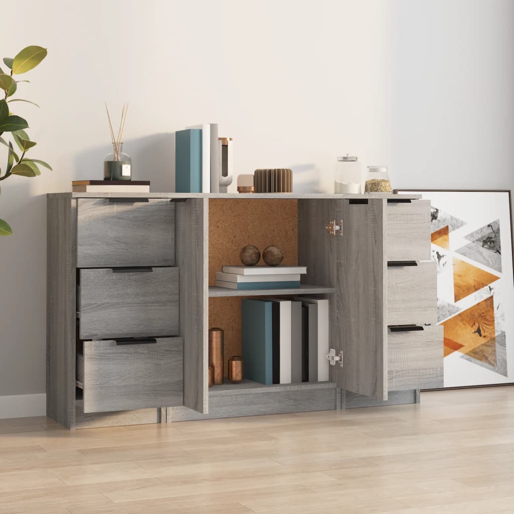Dressoirs 3 St Bewerkt Hout Grijs Sonoma Eikenkleurig