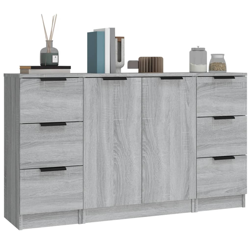 Dressoirs 3 St Bewerkt Hout Grijs Sonoma Eikenkleurig
