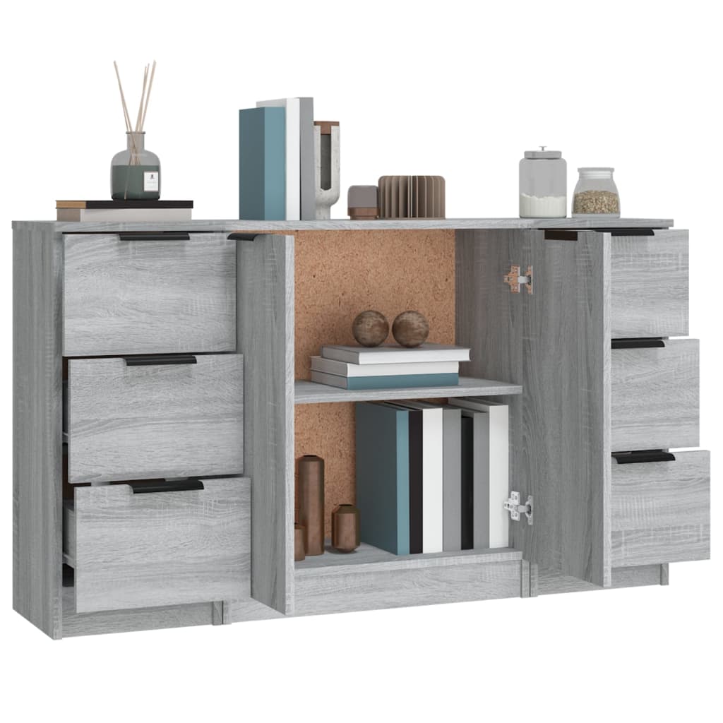 Dressoirs 3 St Bewerkt Hout Grijs Sonoma Eikenkleurig