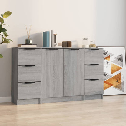 Dressoirs 3 St Bewerkt Hout Grijs Sonoma Eikenkleurig