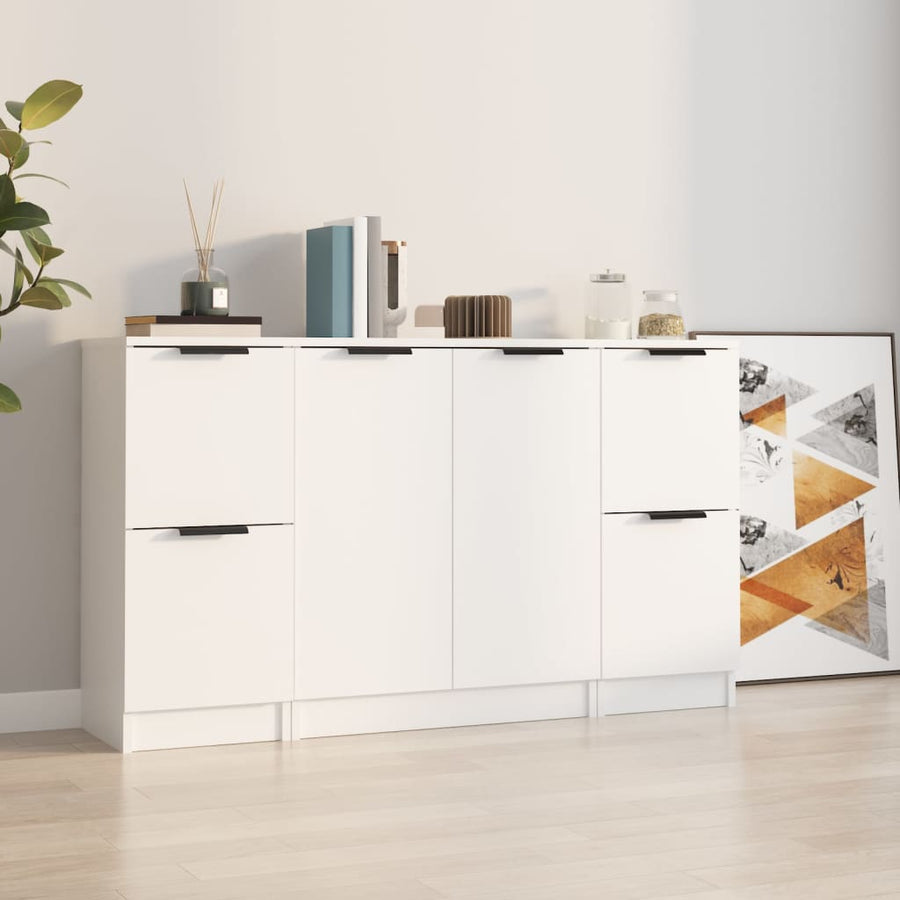 Dressoirs 3 St Bewerkt Hout Wit