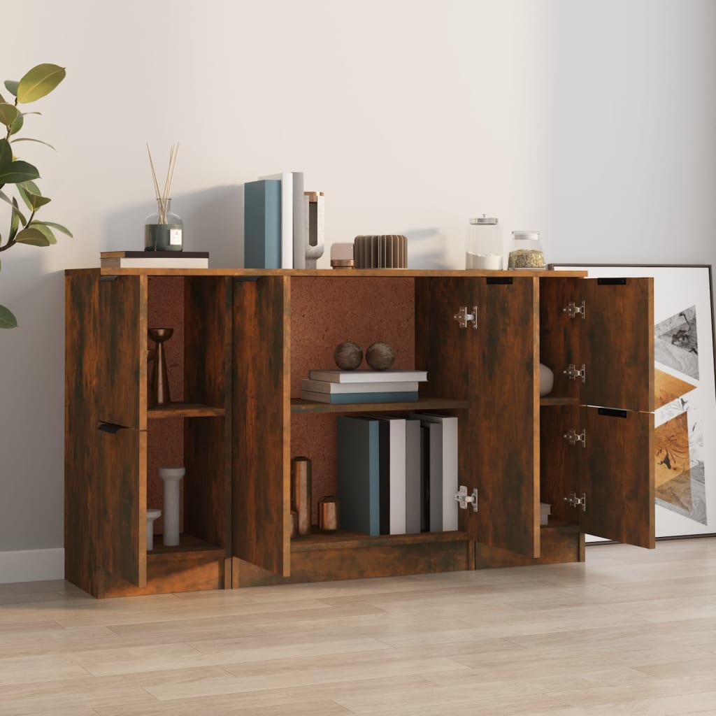 Dressoirs 3 St Bewerkt Hout Gerookt Eikenkleurig
