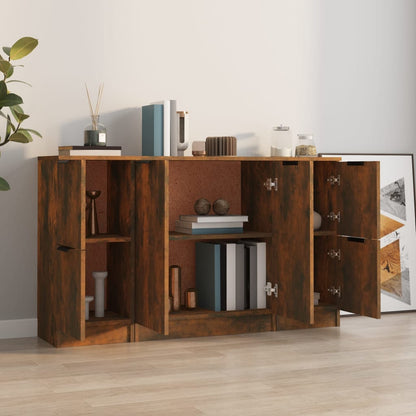 Dressoirs 3 St Bewerkt Hout Gerookt Eikenkleurig