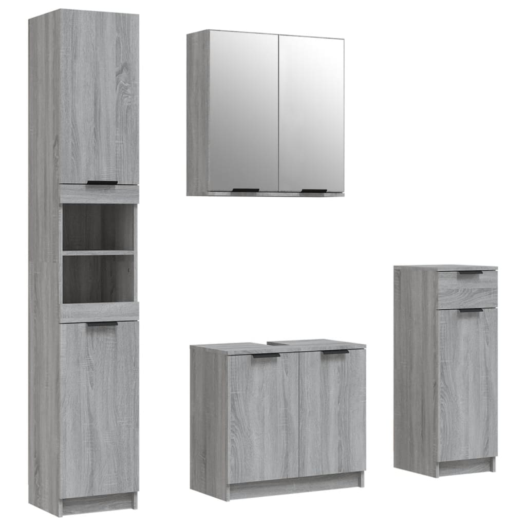 -Delige Badkamermeubelset Bewerkt Hout Grijs Sonoma Eikenkleur grey sonama