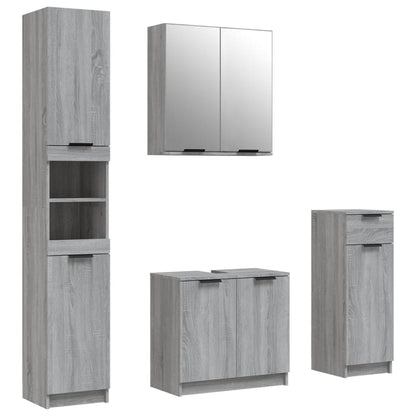 -Delige Badkamermeubelset Bewerkt Hout Grijs Sonoma Eikenkleur grey sonama