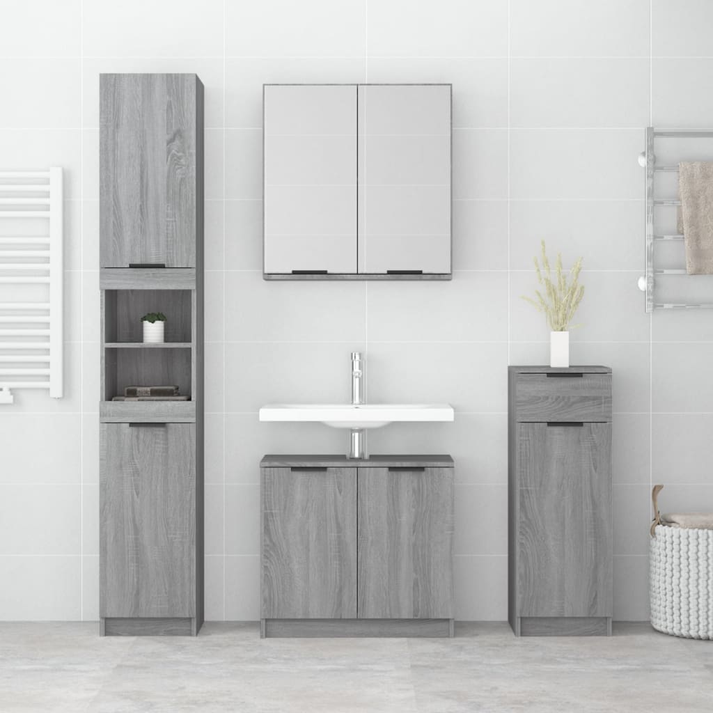 -Delige Badkamermeubelset Bewerkt Hout Grijs Sonoma Eikenkleur grey sonama