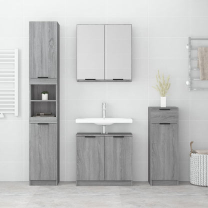 -Delige Badkamermeubelset Bewerkt Hout Grijs Sonoma Eikenkleur grey sonama