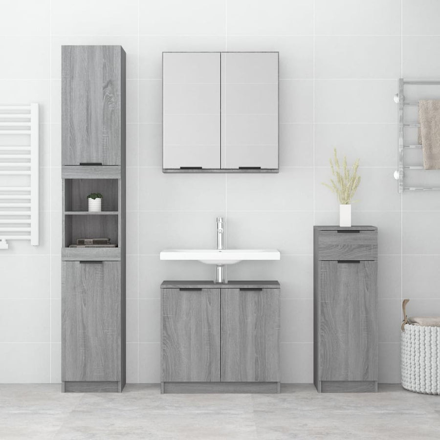 -Delige Badkamermeubelset Bewerkt Hout Grijs Sonoma Eikenkleur grey sonama