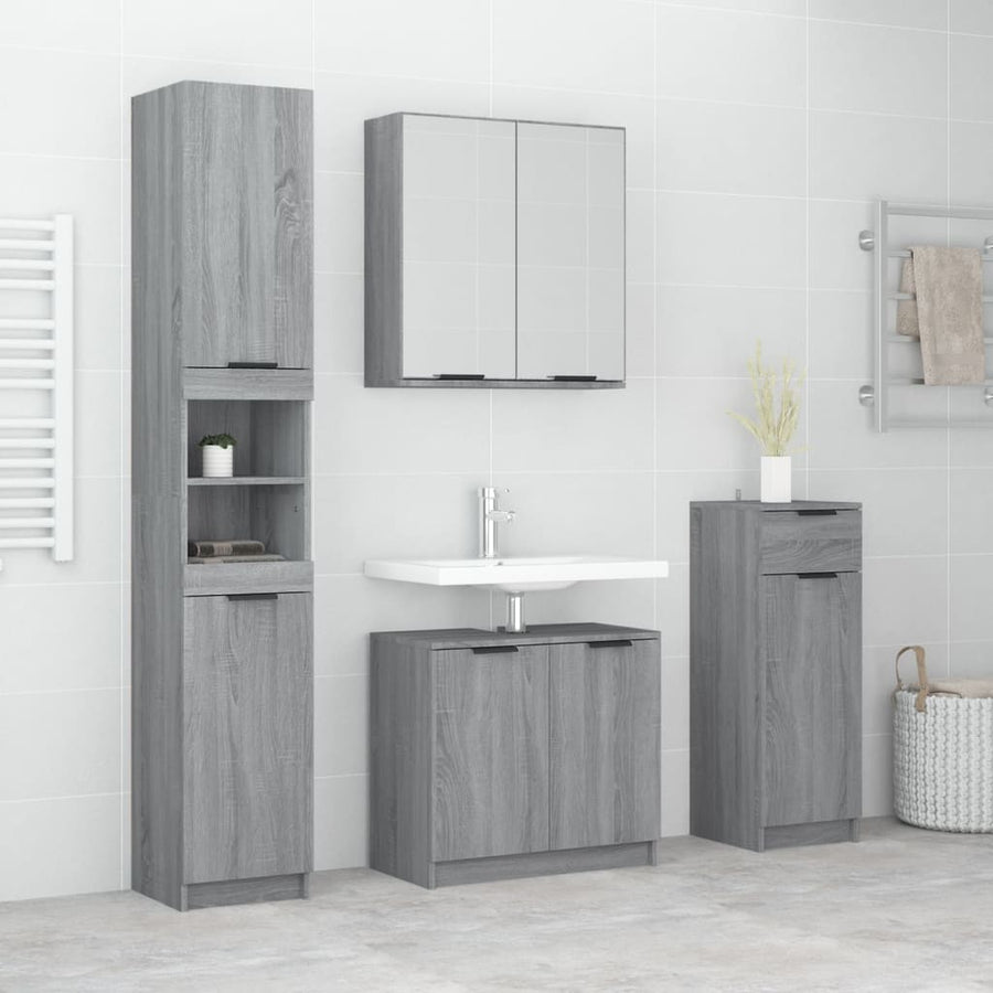 -Delige Badkamermeubelset Bewerkt Hout Grijs Sonoma Eikenkleur grey sonama