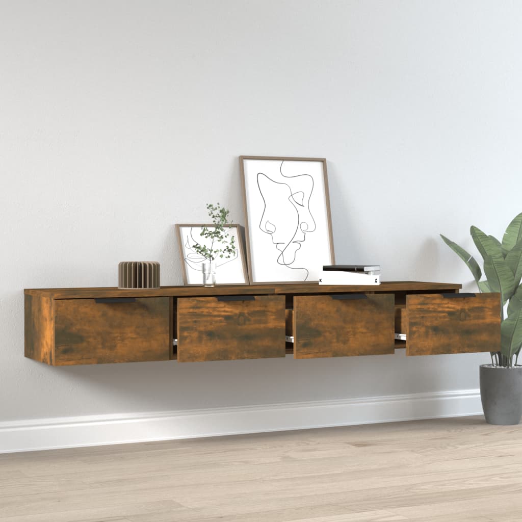 Wandkasten 68X30X0 Cm Bewerkt Hout Kleurig 2 Gerookt eiken