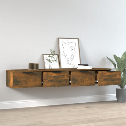 Wandkasten 68X30X0 Cm Bewerkt Hout Kleurig 2 Gerookt eiken