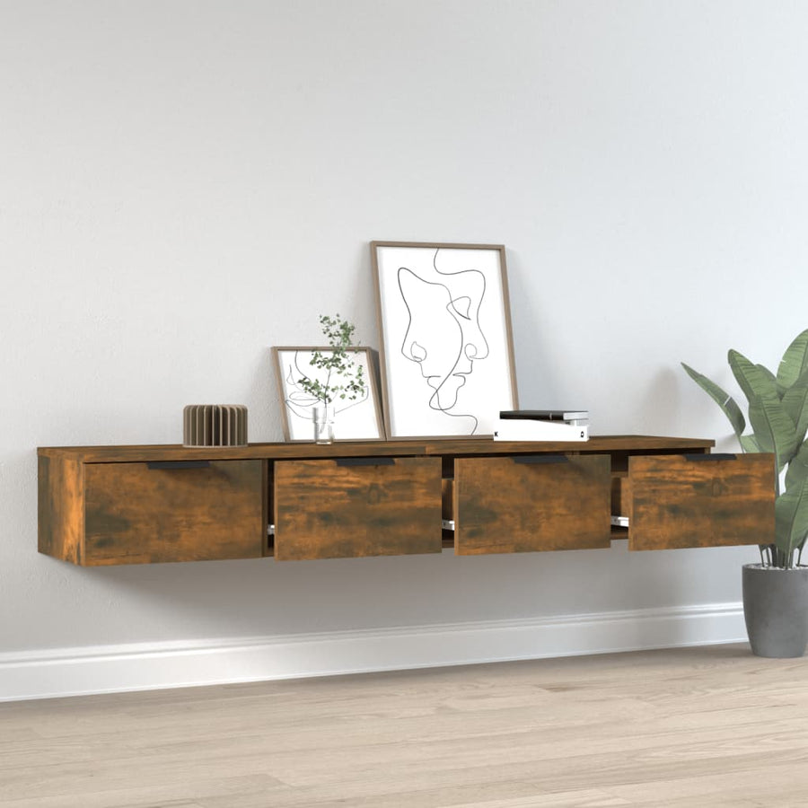Wandkasten 68X30X0 Cm Bewerkt Hout Kleurig 2 Gerookt eiken