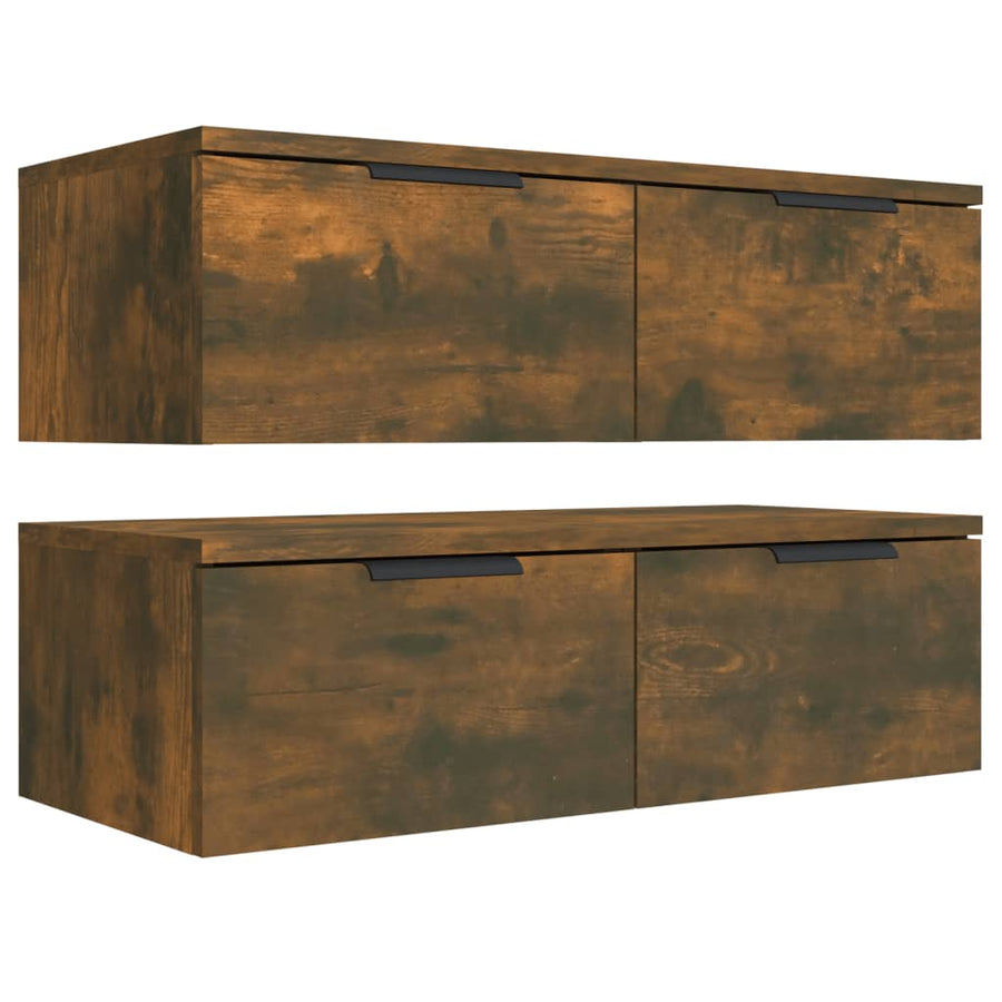 Wandkasten 68X30X0 Cm Bewerkt Hout Kleurig 2 Gerookt eiken