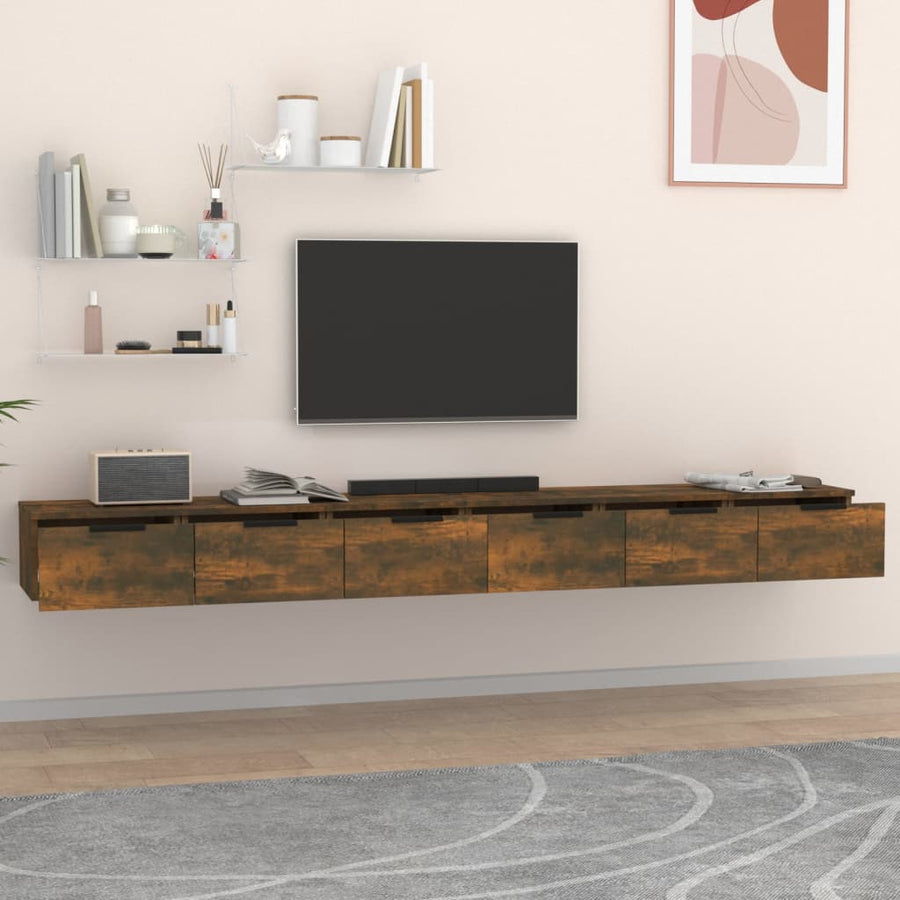 Wandkasten 2 St 102X30X20 Bewerkt Hout Gerookt Eikenkleurig
