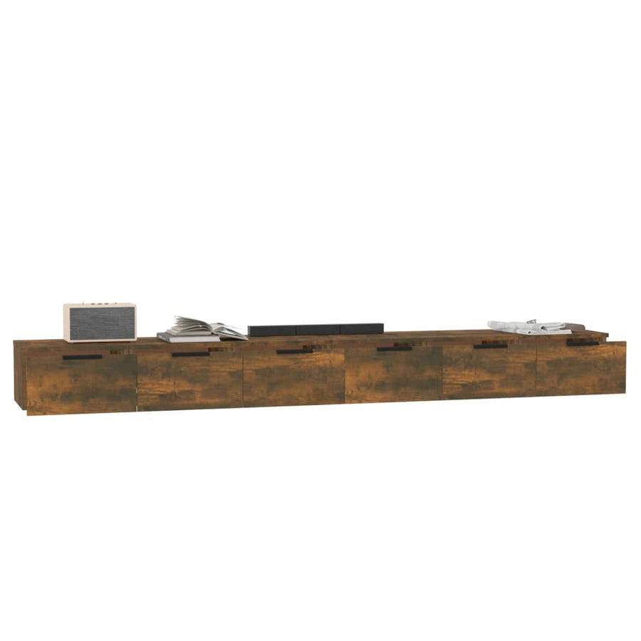 Wandkasten 2 St 102X30X20 Bewerkt Hout Gerookt Eikenkleurig
