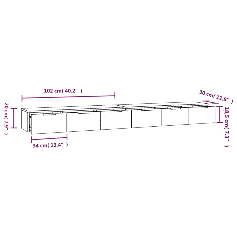 Wandkasten 2 St 102X30X20 Cm Bewerkt Hout Grijs Sonoma