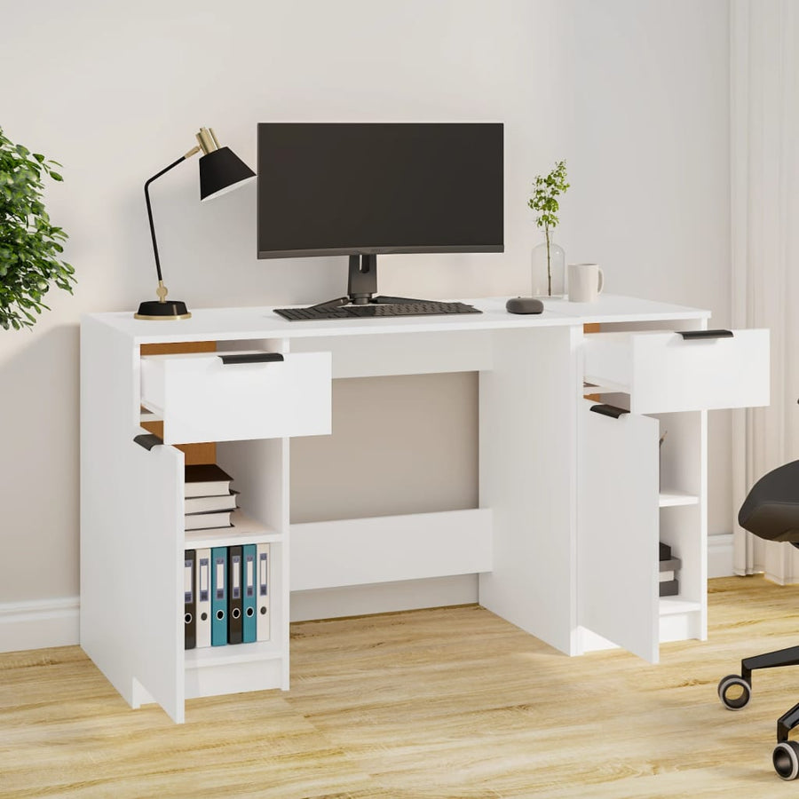Bureau Met Bijzetkast Bewerkt Hout Wit