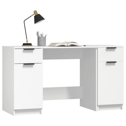 Bureau Met Bijzetkast Bewerkt Hout Wit
