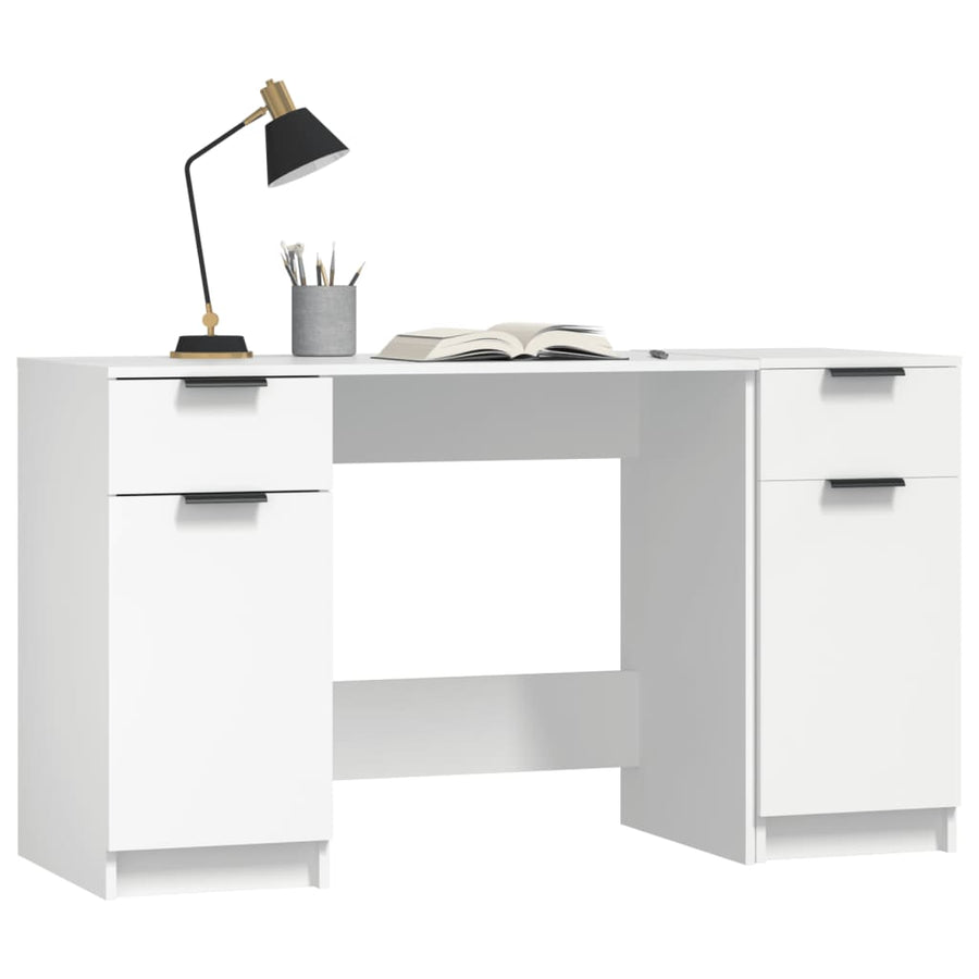 Bureau Met Bijzetkast Bewerkt Hout Wit