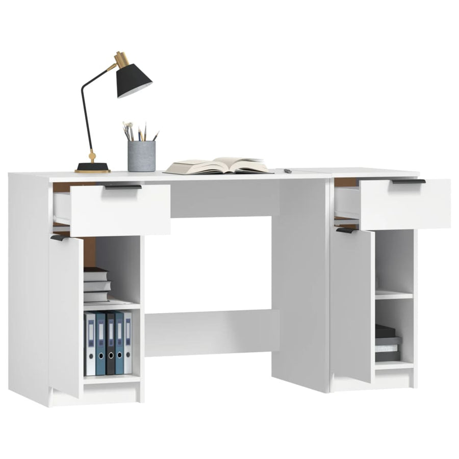 Bureau Met Bijzetkast Bewerkt Hout Wit