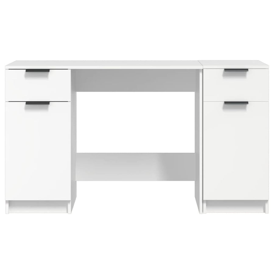 Bureau Met Bijzetkast Bewerkt Hout Wit