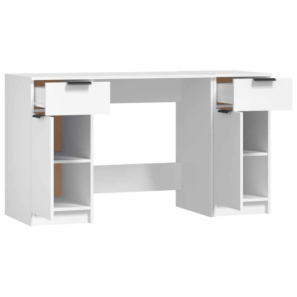 Bureau Met Bijzetkast Bewerkt Hout Wit