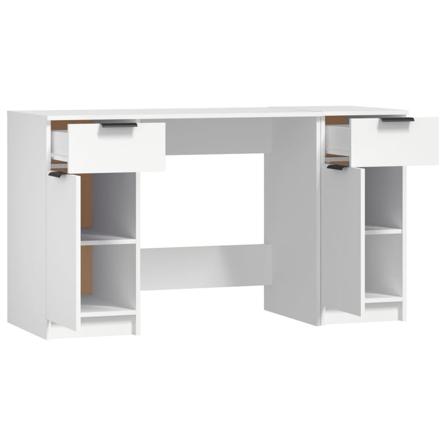 Bureau Met Bijzetkast Bewerkt Hout Wit