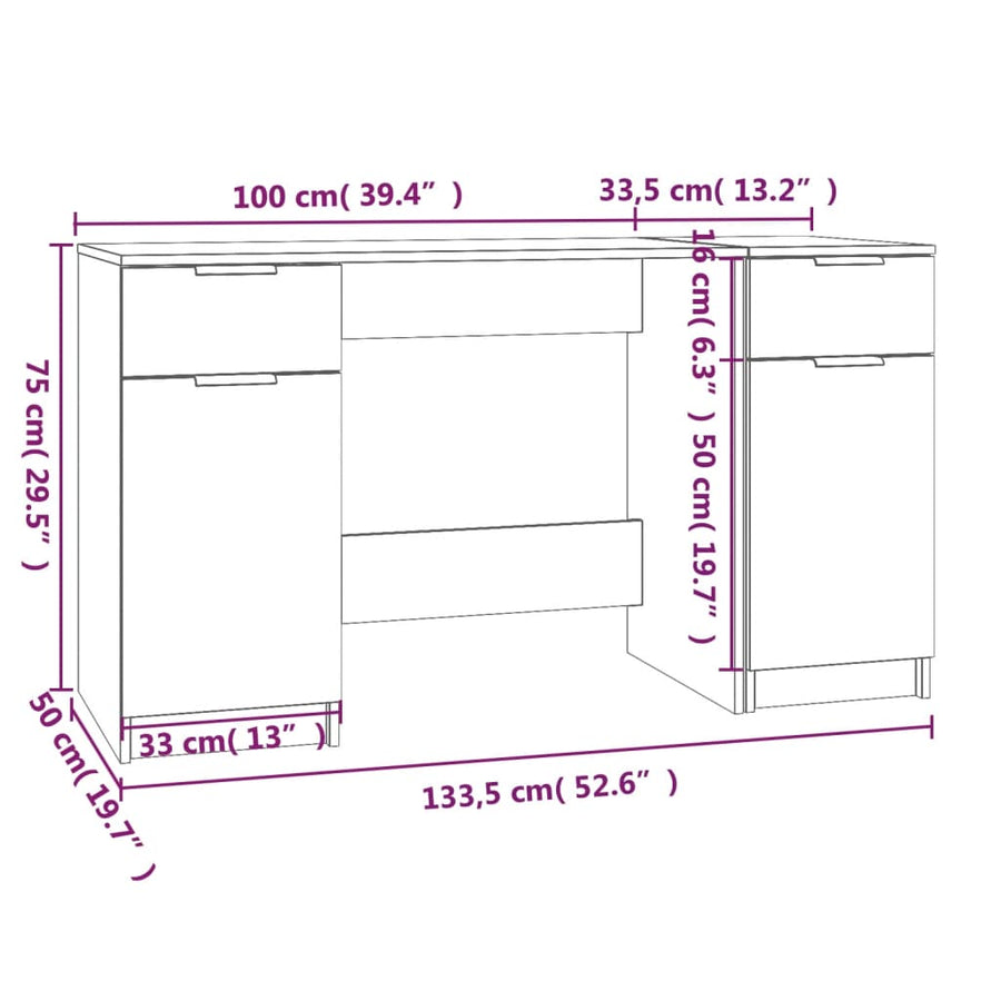 Bureau Met Bijzetkast Bewerkt Hout Wit