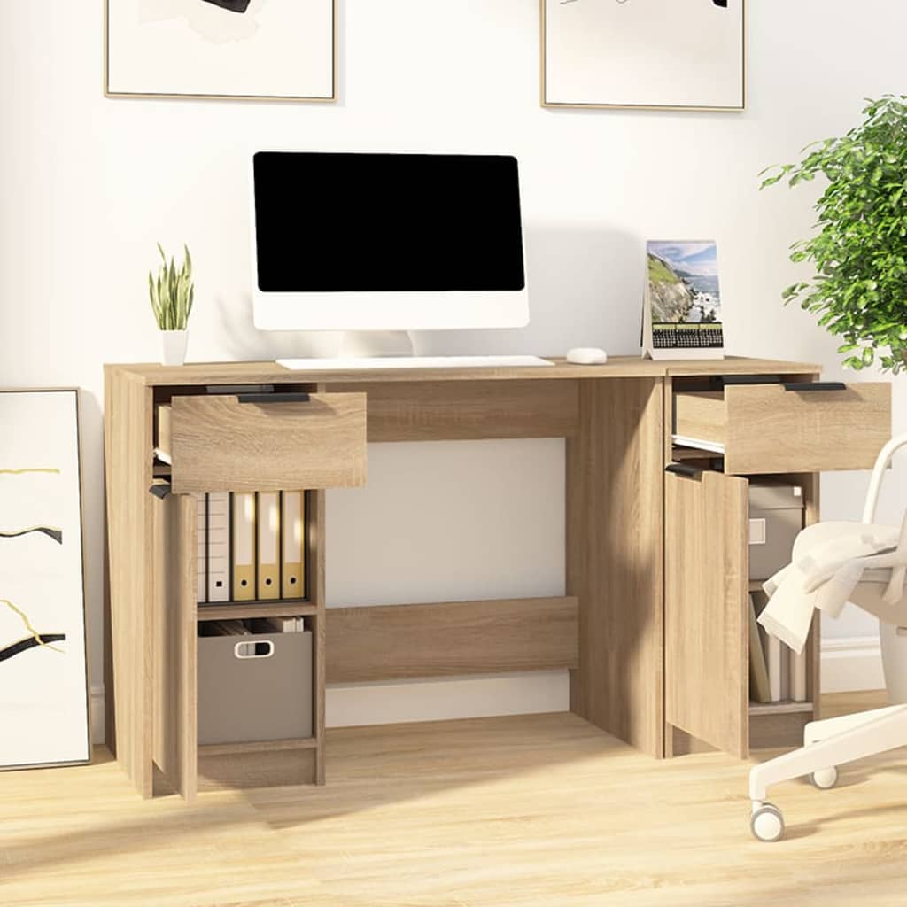 Bureau Met Bijzetkast Bewerkt Hout Sonoma Eikenkleurig
