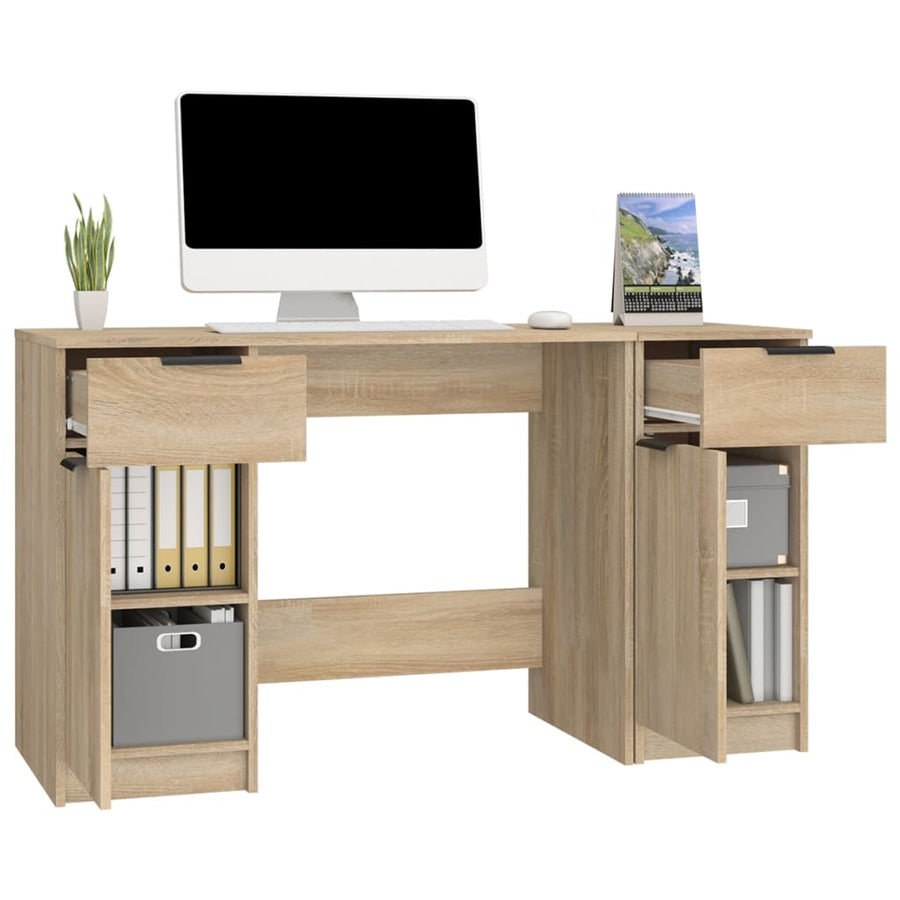 Bureau Met Bijzetkast Bewerkt Hout Sonoma Eikenkleurig