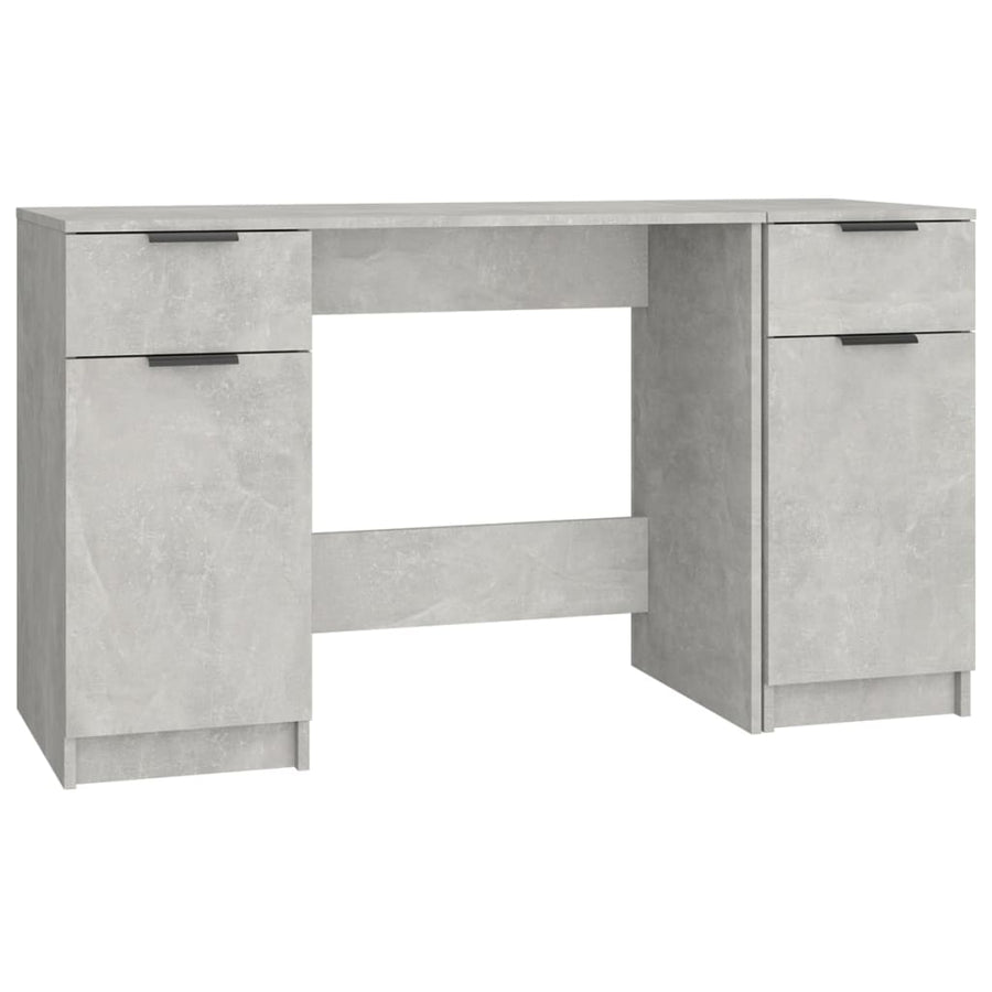 Bureau Met Bijzetkast Bewerkt Hout Betongrijs