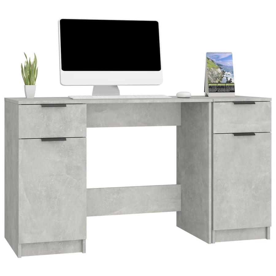 Bureau Met Bijzetkast Bewerkt Hout Betongrijs