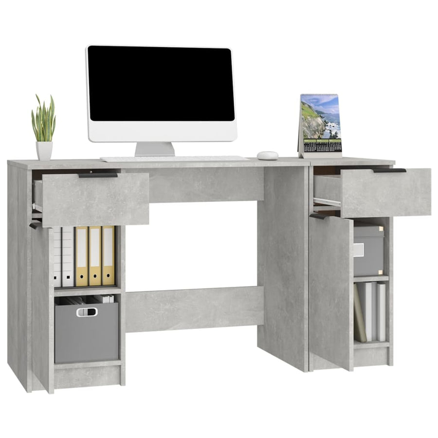 Bureau Met Bijzetkast Bewerkt Hout Betongrijs