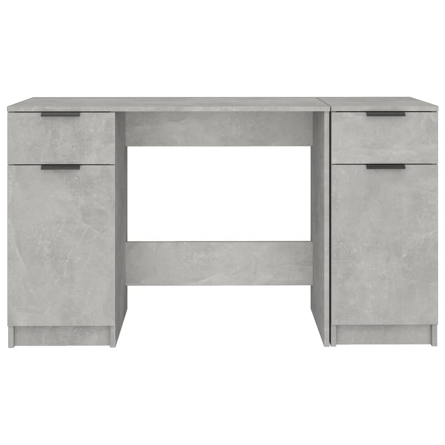 Bureau Met Bijzetkast Bewerkt Hout Betongrijs