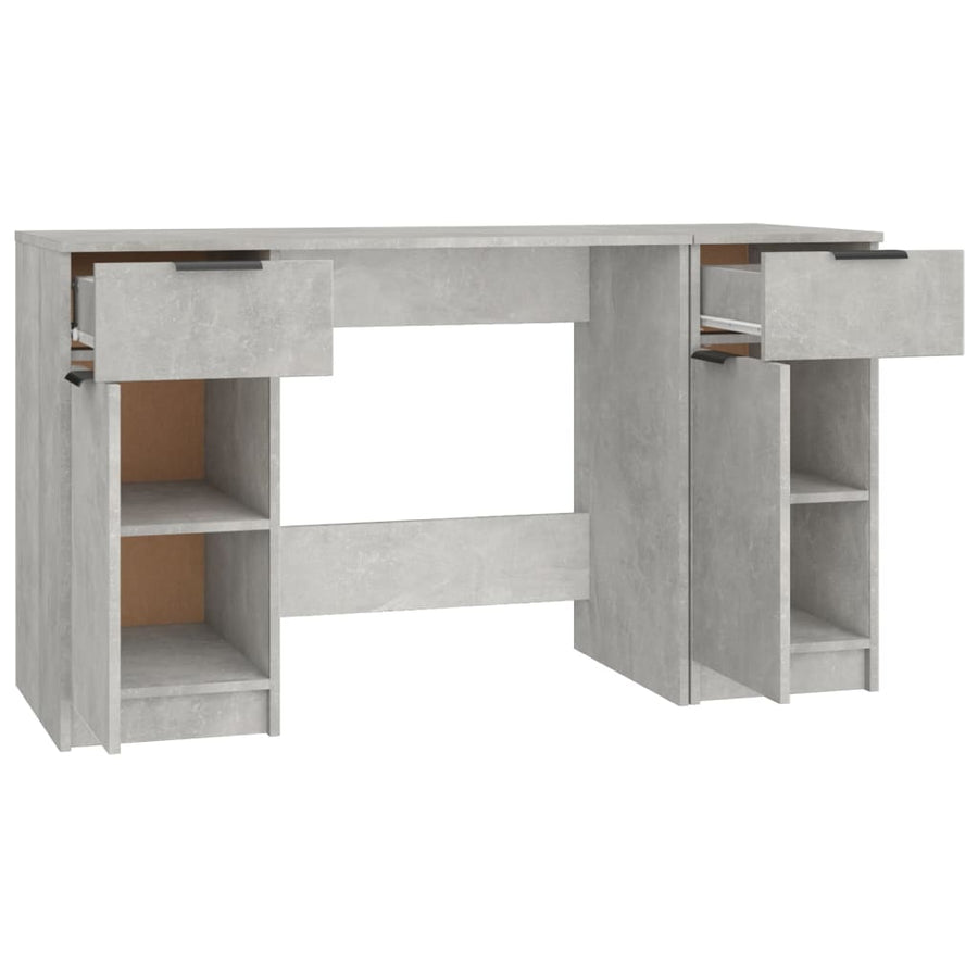 Bureau Met Bijzetkast Bewerkt Hout Betongrijs