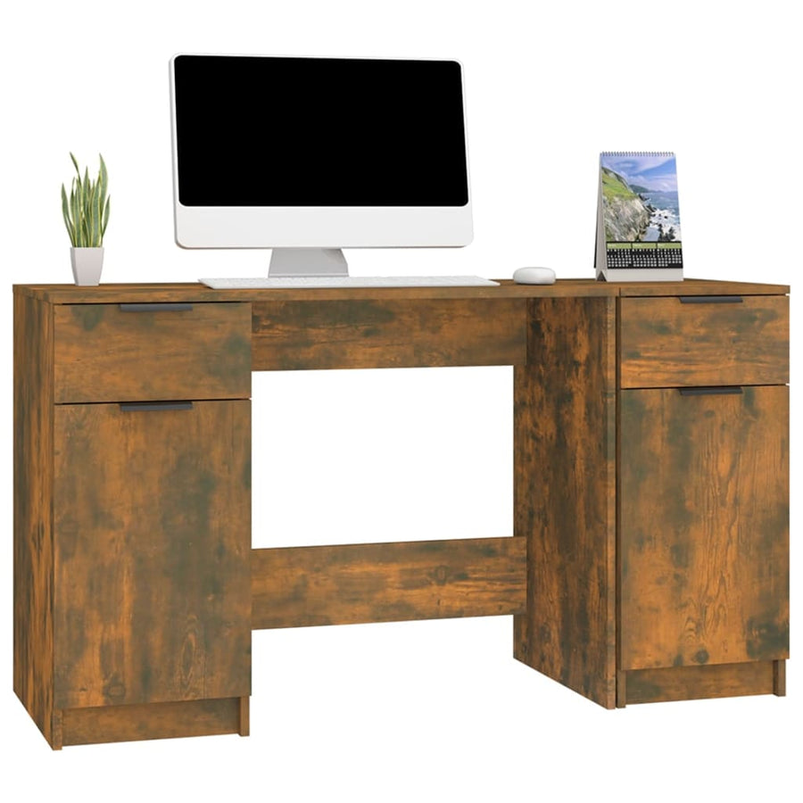 Bureau Met Bijzetkast Bewerkt Hout Gerookt Eikenkleurig