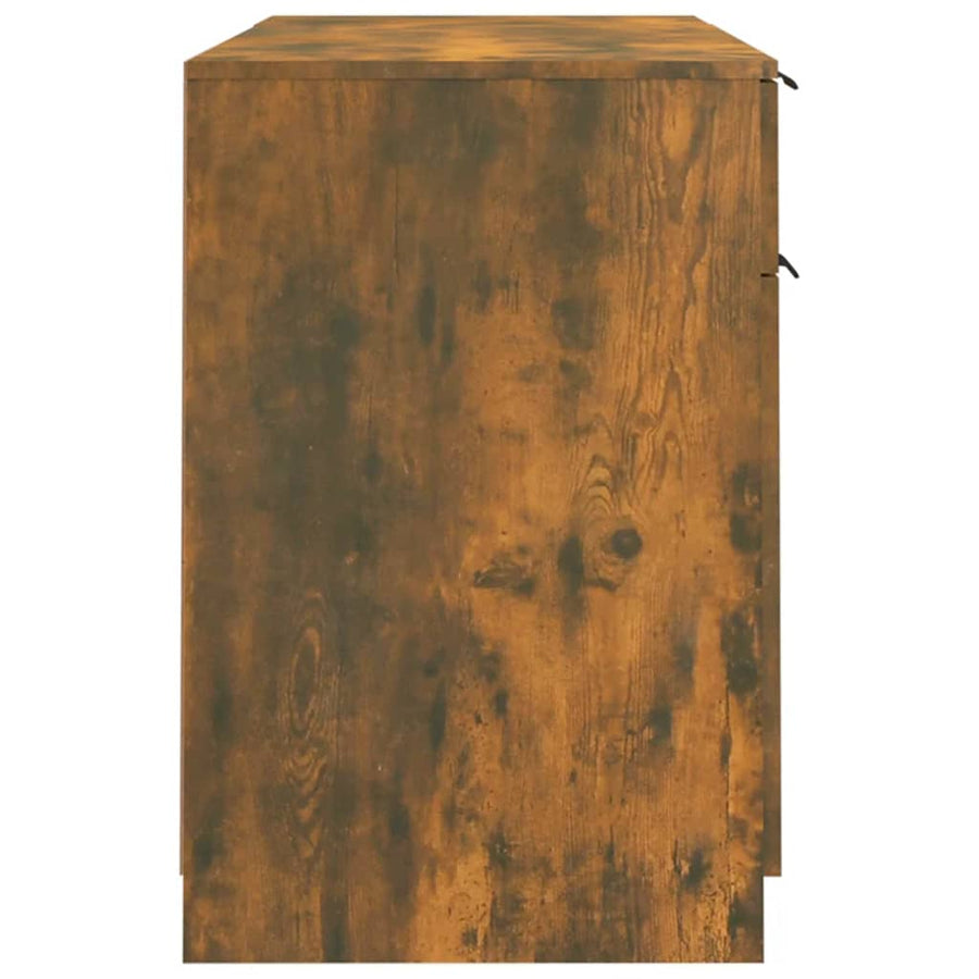 Bureau Met Bijzetkast Bewerkt Hout Gerookt Eikenkleurig
