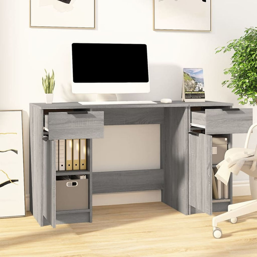 Bureau Met Bijzetkast Bewerkt Hout Grijs Sonoma Eikenkleurig