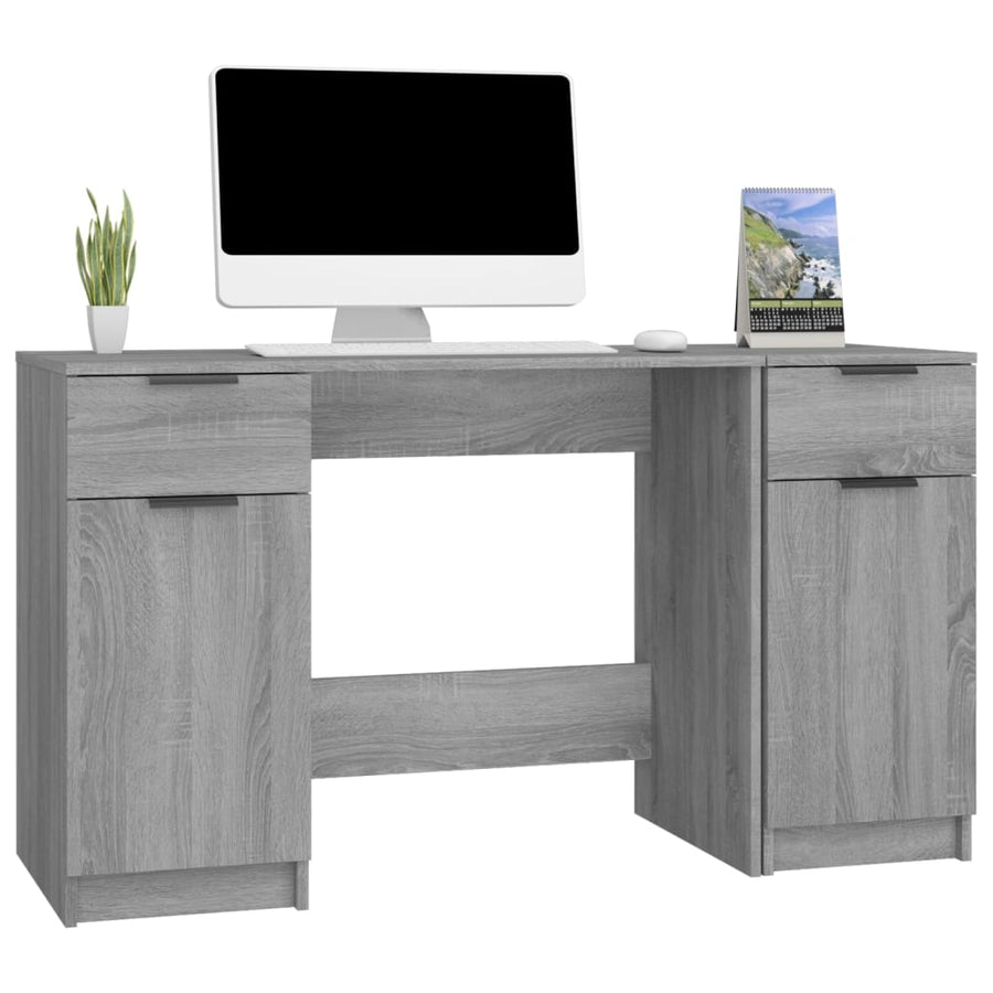Bureau Met Bijzetkast Bewerkt Hout Grijs Sonoma Eikenkleurig