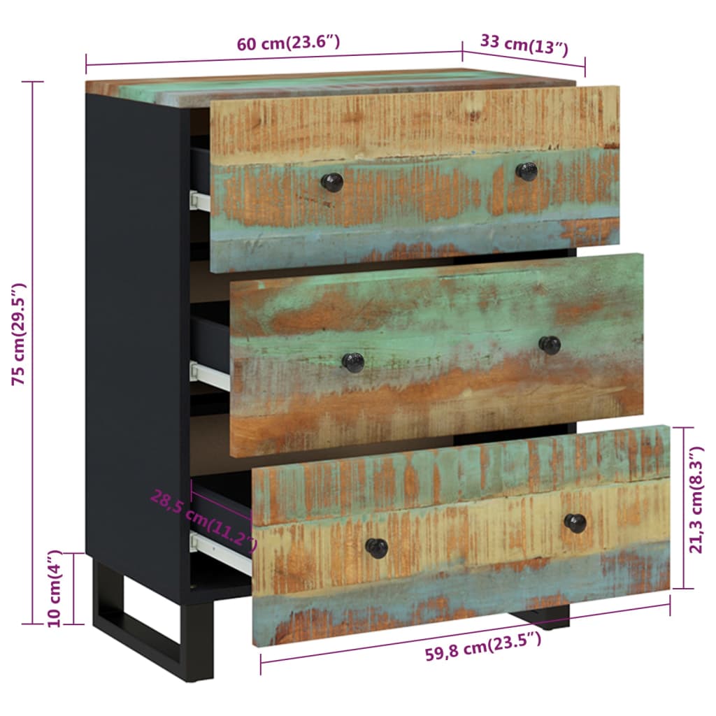 Dressoir 60x33x75 cm massief gerecycled hout
