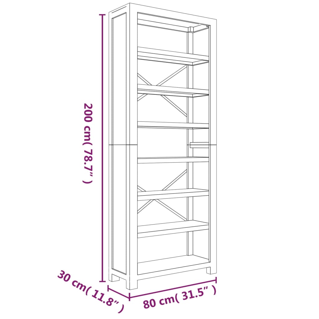 Boekenkast Met 7 Schappen 80X30X200 Cm Massief Acaciahout