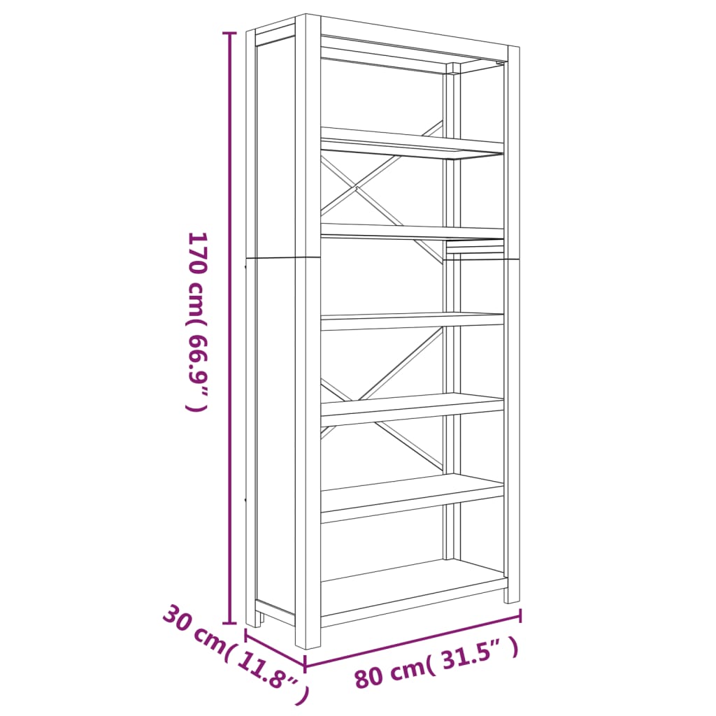 Boekenkast met 6 schappen 80x30x170 cm massief acaciahout