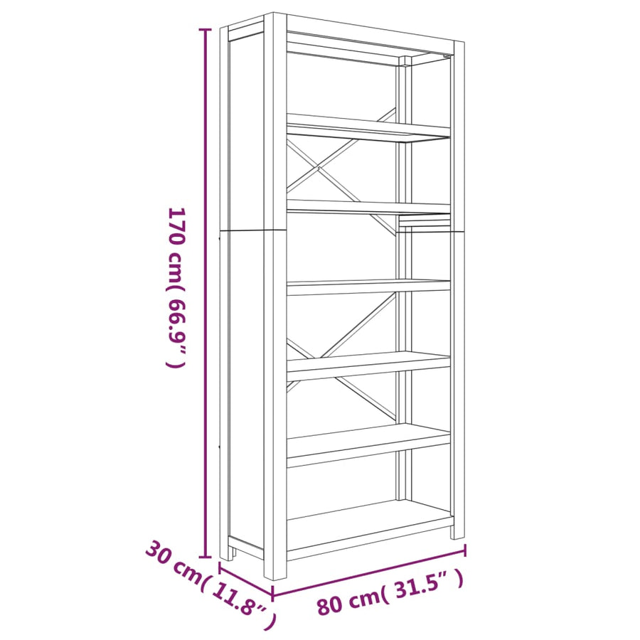 Boekenkast met 6 schappen 80x30x170 cm massief acaciahout