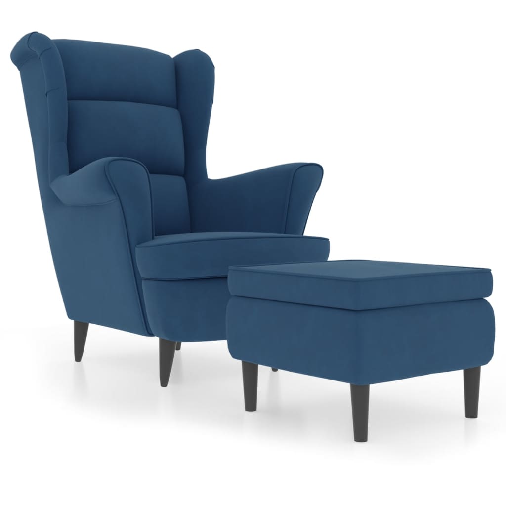 Fauteuil Met Voetenbank Fluweel Blauw Met voetensteun