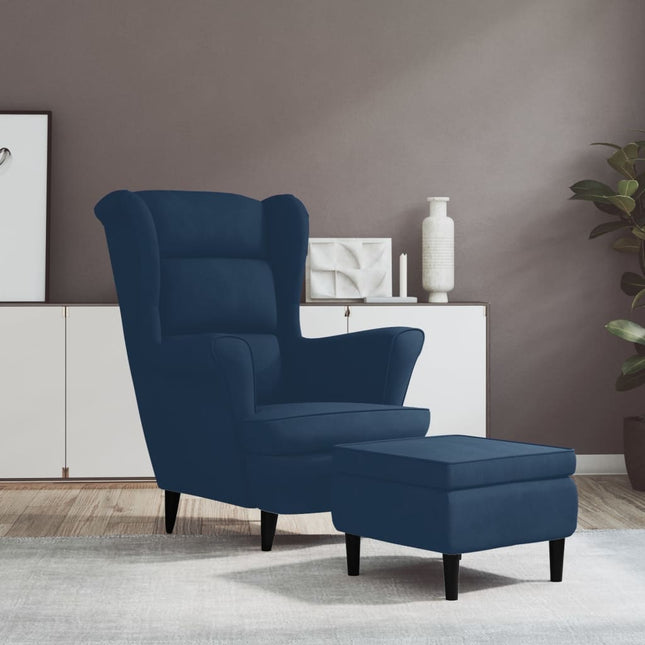 Fauteuil Met Voetenbank Fluweel Blauw Met voetensteun