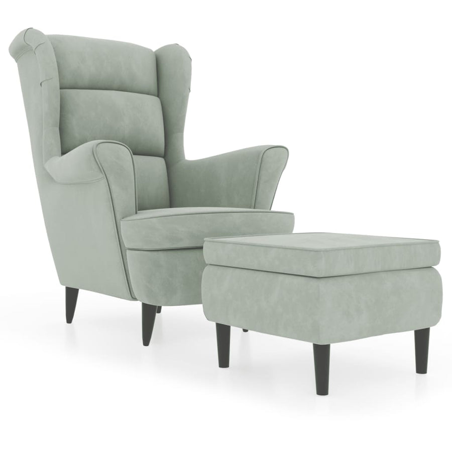 Fauteuil Met Voetenbank Fluweel Lichtgrijs Met voetensteun