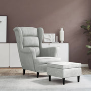 Fauteuil met voetenbank fluweel lichtgrijs 78x90x96.5 cm