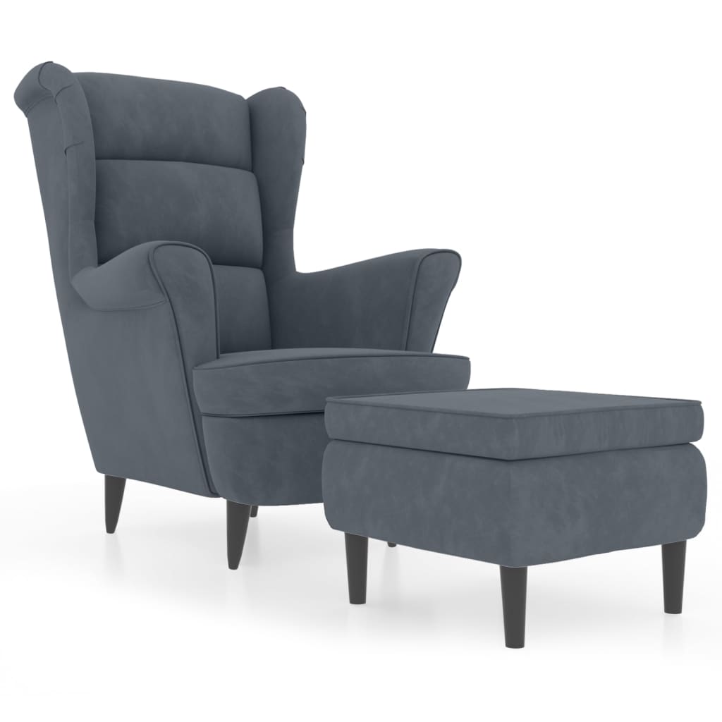 Fauteuil Met Voetenbank Fluweel Donkergrijs Met voetensteun