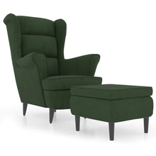 Fauteuil met voetenbank fluweel donkergroen